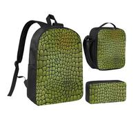 YXDVPALNE Modello in pelle di coccodrillo,Zaino per studenti, borsa per il pranzo, astuccio portapenne, set da 3 pezzi