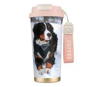 YXDVPALNE Nevicata del cane da montagna bernese,Tazza da caffè in acciaio inossidabile 316 con cordino, bicchiere termico da viaggio per auto, 500 ml