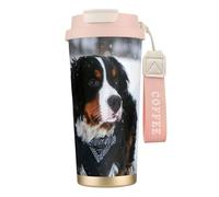 YXDVPALNE Nevicata del cane da montagna bernese,Tazza da caffè in acciaio inossidabile 316 con cordino, bicchiere termico da viaggio per auto, 500 ml