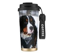 YXDVPALNE Nevicata del cane da montagna bernese,Tazza da caffè in acciaio inossidabile 316 con cordino, bicchiere termico da viaggio per auto, 500 ml