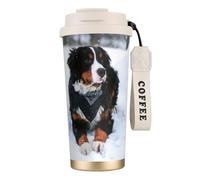 YXDVPALNE Nevicata del cane da montagna bernese,Tazza da caffè in acciaio inossidabile 316 con cordino, bicchiere termico da viaggio per auto, 500 ml