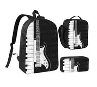 YXDVPALNE Note per chitarra e pentagramma,Zaino per studenti, borsa per il pranzo, astuccio portapenne, set da 3 pezzi