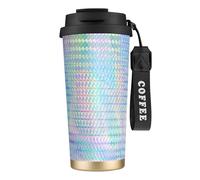 YXDVPALNE Ologramma arcobaleno colorato olografico,Tazza da caffè in acciaio inossidabile 316 con cordino, bicchiere termico da viaggio per auto, 500 ml