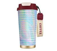 YXDVPALNE Ologramma arcobaleno colorato olografico,Tazza da caffè in acciaio inossidabile 316 con cordino, bicchiere termico da viaggio per auto, 500 ml