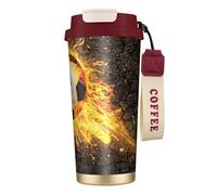 YXDVPALNE Pallone da calcio tra le fiamme del fuoco ardente,Tazza da caffè in acciaio inossidabile 316 con cordino, bicchiere termico da viaggio per auto, 500 ml