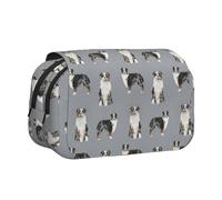 YXDVPALNE Pastore australiano blu merle cane grigio semplice Astuccio portapenne portatile a doppia conchiglia con cerniera