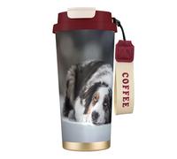 YXDVPALNE Pastore australiano invernale bianco neve grigio cani,Tazza da caffè in acciaio inossidabile 316 con cordino, bicchiere termico da viaggio per auto, 500 ml