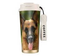 YXDVPALNE Pastore tedesco felice stampato,Tazza da caffè in acciaio inossidabile 316 con cordino, bicchiere termico da viaggio per auto, 500 ml