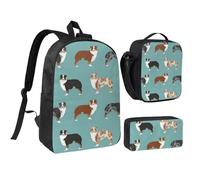 YXDVPALNE pastori australiani,Zaino per studenti, borsa per il pranzo, astuccio portapenne, set da 3 pezzi