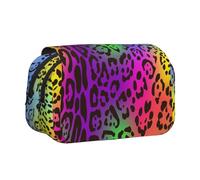 YXDVPALNE Pelle di giaguaro arcobaleno Astuccio portapenne portatile a doppia conchiglia con cerniera