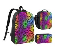 YXDVPALNE Pelle di giaguaro arcobaleno,Zaino per studenti, borsa per il pranzo, astuccio portapenne, set da 3 pezzi