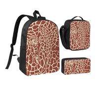 YXDVPALNE Pelli e teste di giraffa,Zaino per studenti, borsa per il pranzo, astuccio portapenne, set da 3 pezzi