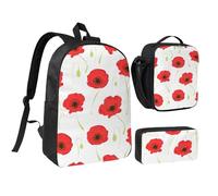 YXDVPALNE Petali rossi,Zaino per studenti, borsa per il pranzo, astuccio portapenne, set da 3 pezzi