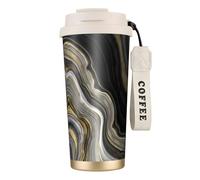 YXDVPALNE Pietra preziosa moderna in agata nera e oro,Tazza da caffè in acciaio inossidabile 316 con cordino, bicchiere termico da viaggio per auto, 500 ml