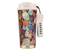 YXDVPALNE Pietre colorate stampate,Tazza da caffè in acciaio inossidabile 316 con cordino, bicchiere termico da viaggio per auto, 500 ml