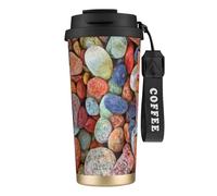 YXDVPALNE Pietre colorate stampate,Tazza da caffè in acciaio inossidabile 316 con cordino, bicchiere termico da viaggio per auto, 500 ml