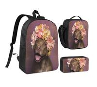 YXDVPALNE Pitbull con fiori rosa,Zaino per studenti, borsa per il pranzo, astuccio portapenne, set da 3 pezzi