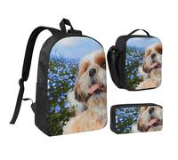 YXDVPALNE Primo piano dello Shih Tzu,Zaino per studenti, borsa per il pranzo, astuccio portapenne, set da 3 pezzi