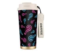YXDVPALNE Punto interrogativo al neon senza soluzione di continuità,Tazza da caffè in acciaio inossidabile 316 con cordino, bicchiere termico da viaggio per auto, 500 ml