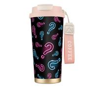 YXDVPALNE Punto interrogativo al neon senza soluzione di continuità,Tazza da caffè in acciaio inossidabile 316 con cordino, bicchiere termico da viaggio per auto, 500 ml