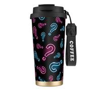 YXDVPALNE Punto interrogativo al neon senza soluzione di continuità,Tazza da caffè in acciaio inossidabile 316 con cordino, bicchiere termico da viaggio per auto, 500 ml