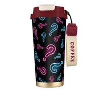 YXDVPALNE Punto interrogativo al neon senza soluzione di continuità,Tazza da caffè in acciaio inossidabile 316 con cordino, bicchiere termico da viaggio per auto, 500 ml