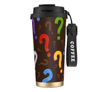YXDVPALNE Punto interrogativo colorato,Tazza da caffè in acciaio inossidabile 316 con cordino, bicchiere termico da viaggio per auto, 500 ml