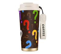YXDVPALNE Punto interrogativo colorato,Tazza da caffè in acciaio inossidabile 316 con cordino, bicchiere termico da viaggio per auto, 500 ml