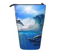 YXDVPALNE Quattro delfini nel mare delle balene,Astuccio telescopico, portapenne con supporto e astuccio con cerniera