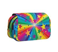 YXDVPALNE Raggi di coriandoli arcobaleno e stelle Astuccio portapenne portatile a doppia conchiglia con cerniera