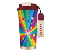 YXDVPALNE Raggi di coriandoli arcobaleno e stelle,Tazza da caffè in acciaio inossidabile 316 con cordino, bicchiere termico da viaggio per auto, 500 ml