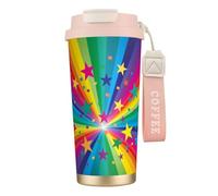 YXDVPALNE Raggi di coriandoli arcobaleno e stelle,Tazza da caffè in acciaio inossidabile 316 con cordino, bicchiere termico da viaggio per auto, 500 ml