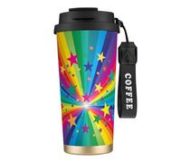 YXDVPALNE Raggi di coriandoli arcobaleno e stelle,Tazza da caffè in acciaio inossidabile 316 con cordino, bicchiere termico da viaggio per auto, 500 ml