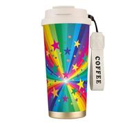 YXDVPALNE Raggi di coriandoli arcobaleno e stelle,Tazza da caffè in acciaio inossidabile 316 con cordino, bicchiere termico da viaggio per auto, 500 ml