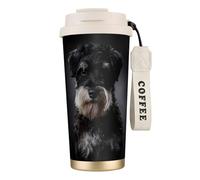 YXDVPALNE Ritratto di Schnauzer grigio scuro,Tazza da caffè in acciaio inossidabile 316 con cordino, bicchiere termico da viaggio per auto, 500 ml