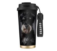 YXDVPALNE Ritratto di Schnauzer grigio scuro,Tazza da caffè in acciaio inossidabile 316 con cordino, bicchiere termico da viaggio per auto, 500 ml
