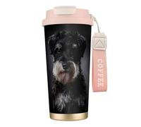 YXDVPALNE Ritratto di Schnauzer grigio scuro,Tazza da caffè in acciaio inossidabile 316 con cordino, bicchiere termico da viaggio per auto, 500 ml