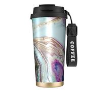 YXDVPALNE Roccia geode di agata arcobaleno,Tazza da caffè in acciaio inossidabile 316 con cordino, bicchiere termico da viaggio per auto, 500 ml