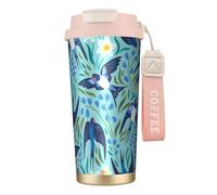 YXDVPALNE Rondini volanti Fiori primaverili,Tazza da caffè in acciaio inossidabile 316 con cordino, bicchiere termico da viaggio per auto, 500 ml