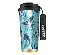 YXDVPALNE Rondini volanti Fiori primaverili,Tazza da caffè in acciaio inossidabile 316 con cordino, bicchiere termico da viaggio per auto, 500 ml