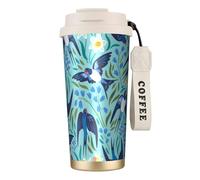 YXDVPALNE Rondini volanti Fiori primaverili,Tazza da caffè in acciaio inossidabile 316 con cordino, bicchiere termico da viaggio per auto, 500 ml