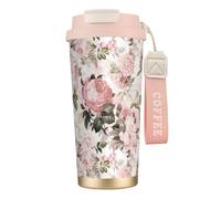 YXDVPALNE Rose rosa seppia vintage shabby chic,Tazza da caffè in acciaio inossidabile 316 con cordino, bicchiere termico da viaggio per auto, 500 ml