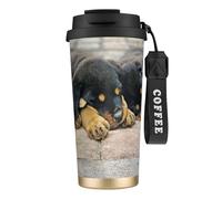 YXDVPALNE Rottweiler Cani che dormono Animali domestici Cuccioli Piccoli,Tazza da caffè in acciaio inossidabile 316 con cordino, bicchiere termico da viaggio per auto, 500 ml