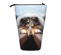 YXDVPALNE Rough Collie Bokeh Railway Dogs Animali domestici Ruvidi,Astuccio telescopico, portapenne con supporto e astuccio con cerniera