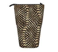 YXDVPALNE Safari Africano Nero Oro Pitone Pelle Animale Seppia,Astuccio telescopico, portapenne con supporto e astuccio con cerniera