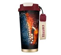 YXDVPALNE Sassofono nel fuoco e nell'acqua,Tazza da caffè in acciaio inossidabile 316 con cordino, bicchiere termico da viaggio per auto, 500 ml