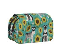 YXDVPALNE Schnauzer Girasoli Primavera Estate Floreale Razza di Cane Cane Astuccio portapenne portatile a doppia conchiglia con cerniera