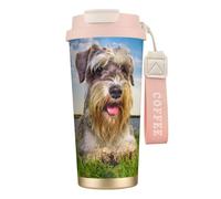 YXDVPALNE Schnauzer Lawn Pets Cani grigi Chnauzer,Tazza da caffè in acciaio inossidabile 316 con cordino, bicchiere termico da viaggio per auto, 500 ml