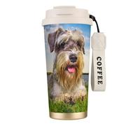 YXDVPALNE Schnauzer Lawn Pets Cani grigi Chnauzer,Tazza da caffè in acciaio inossidabile 316 con cordino, bicchiere termico da viaggio per auto, 500 ml