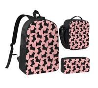 YXDVPALNE Scottish Terrier Pattern Rosa Nero,Zaino per studenti, borsa per il pranzo, astuccio portapenne, set da 3 pezzi